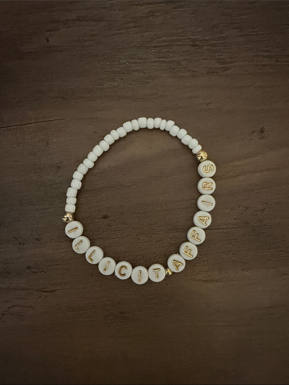 Personalized White Beaded Name Bracelet with Gold Accents